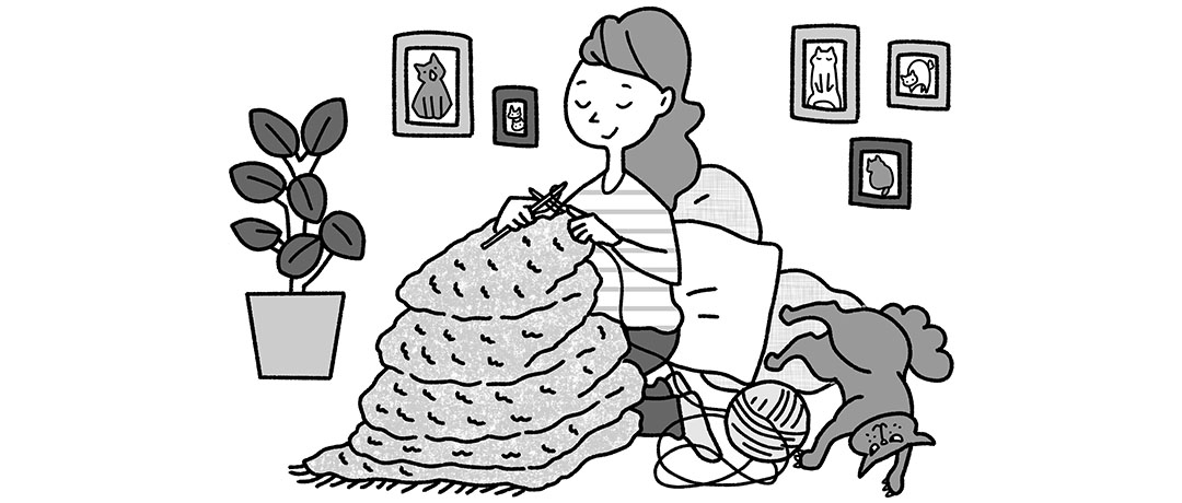 編み物をしている女性のイラスト